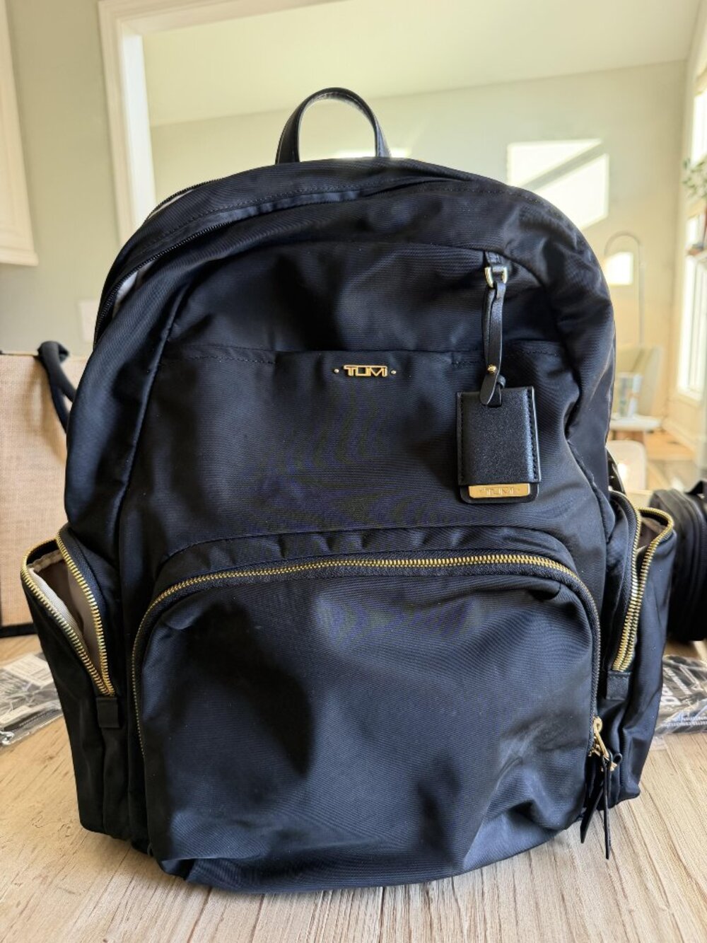 TUMI Voyager Nylon Black Backpack with Gold-Tone